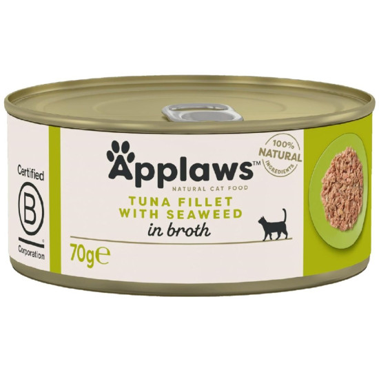 APPLAWS Natural – conservă hrană umedă complementară pentru pisici, file de ton și alge marine, 70 g